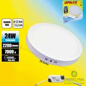 PANEL LED REDONDO ADOSABLE 24W 7000K LUZ BLANCA 100-240V 2200LM OPALUX